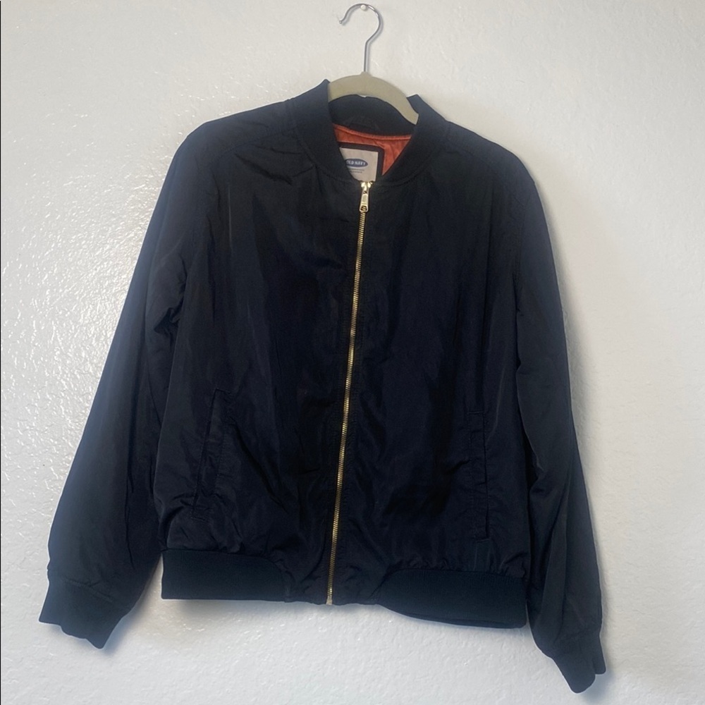 Old Navy‎ Black Bomber Jacket with Gold Zipper Size XL